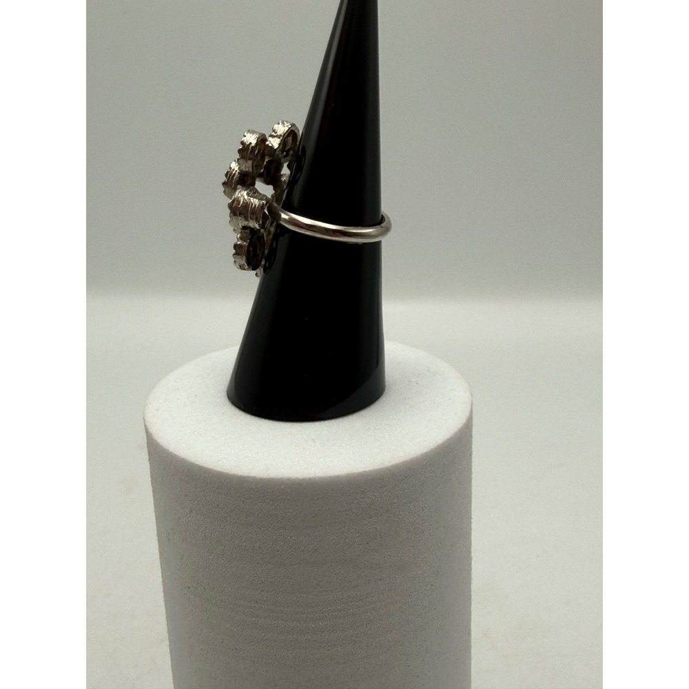 Vintage Brutalist Silver Tone Amber Rhinestone Cluster Adjustable Statement Ring - Picture 3 of 6